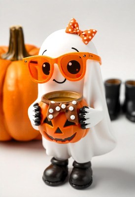 Sunglasses ghost with a pumpkin for halloween