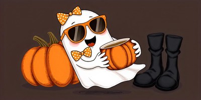 A happy ghost is enjoying pumpkin spice in the fall