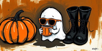 A ghost enjoys pumpkin spice in the fall