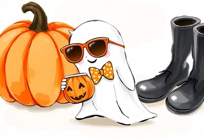 A cartoon ghost is wearing sunglasses and a bowtie