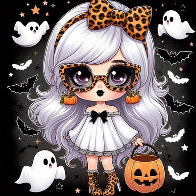 Cute girl in a white dress and leopard accessories!