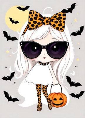 Girl in leopard bow and shades is halloween-ready!