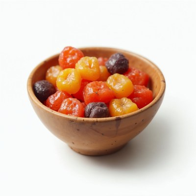 A bowl of colorful candied fruits