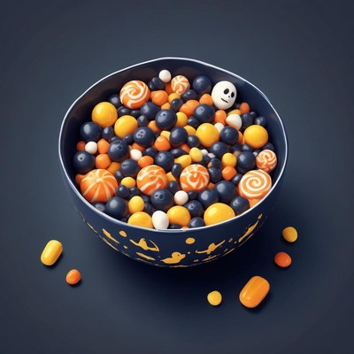 A black bowl filled with halloween candy