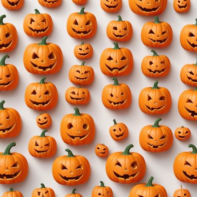 Jack-o'-lanterns arranged in a pattern on a white background