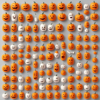 A wall of carved pumpkins for halloween