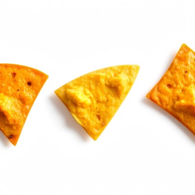 Three triangle-shaped chips on a white background