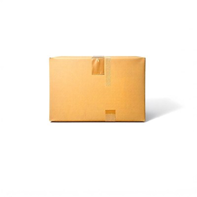 A brown cardboard box sits on a white background
