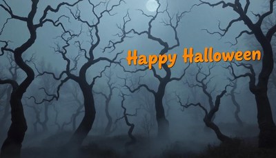 Happy halloween from a foggy forest