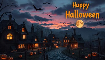 A spooky village on halloween night