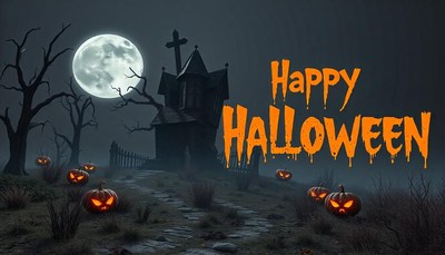 Happy halloween in a spooky graveyard