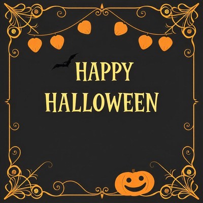 Happy halloween greeting with pumpkins and bats