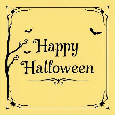 A happy halloween greeting with bats and a tree