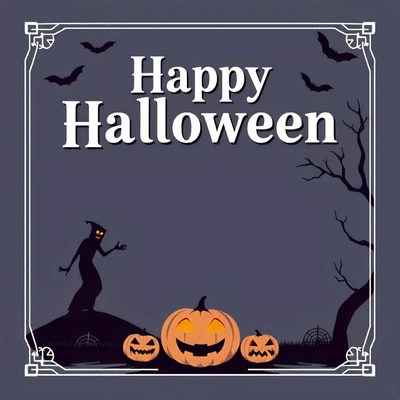 Happy halloween with pumpkins and a spooky figure