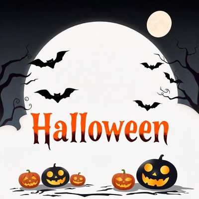 A spooky halloween night with bats and a full moon