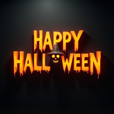 Happy halloween with a spooky skull wearing a hat