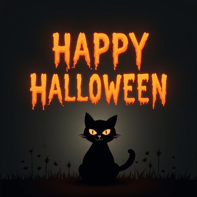 Happy halloween greeting with a black cat