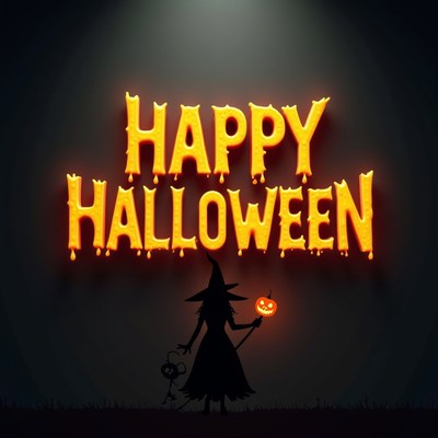 Happy halloween greeting with a witch and a pumpkin