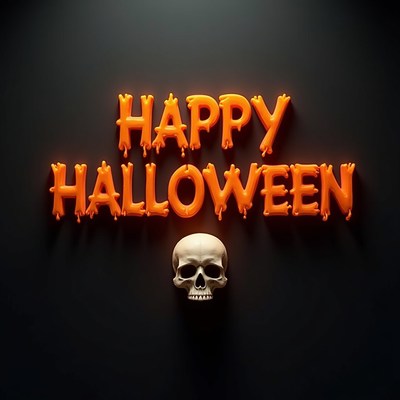 Happy halloween message with a skull on a black background