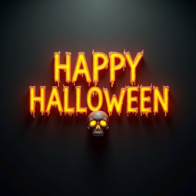 Spooky halloween with orange drip letters and skull