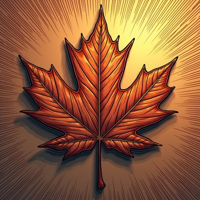 A detailed illustration of a red maple leaf