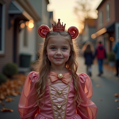 A little girl in a princess costume smiles for the camera