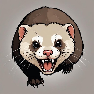 A ferret with sharp teeth grins mischievously