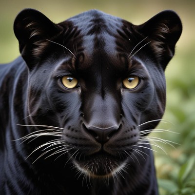 A black panther stares intently at the camera