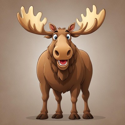 A cartoon moose smiles cheerfully