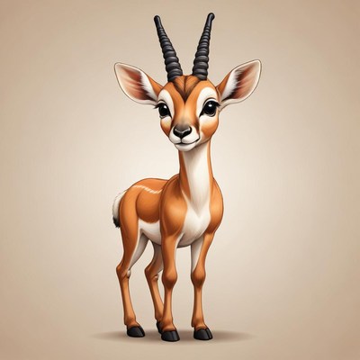A cute gazelle stands on a beige background