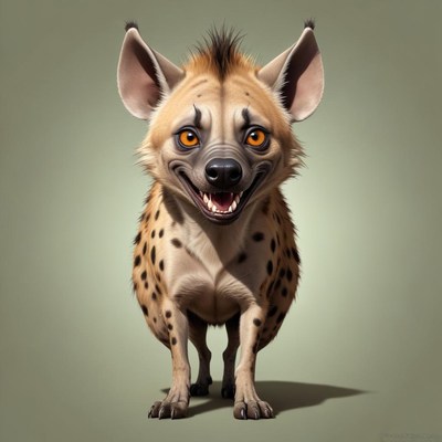 A spotted hyena smiles with its teeth showing