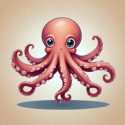 Cartoon octopus with big eyes on beige background