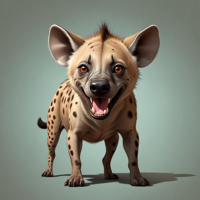 A spotted hyena smiles with its mouth open