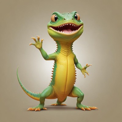 A green lizard smiles and waves hello