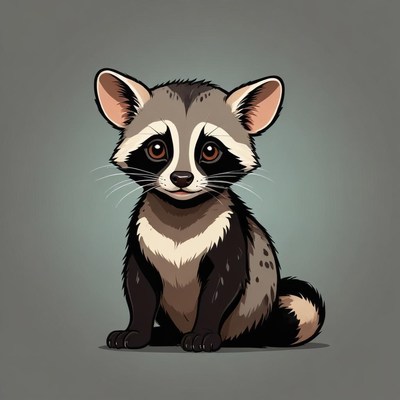 A cute baby raccoon sits on a gray background
