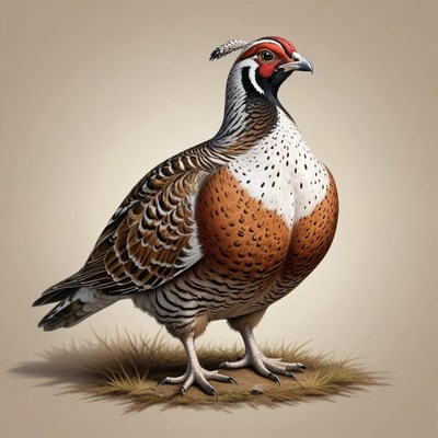 A mountain quail stands on the ground