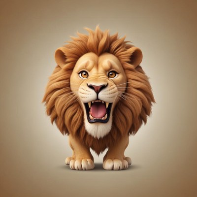 A cartoon lion roars with its mouth wide open