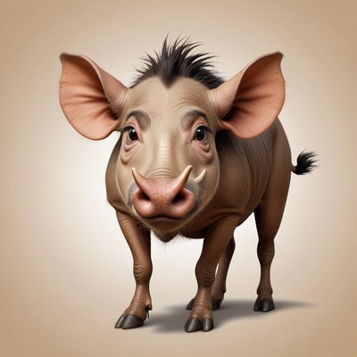 A brown pig stands in front of a tan background