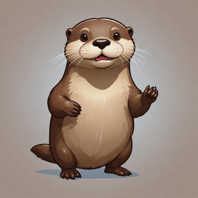 A cute otter waves hello from a cartoon illustration