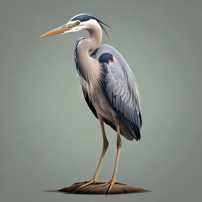 A great blue heron stands on a rock