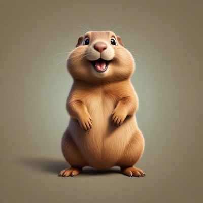 A happy ground squirrel stands on its hind legs