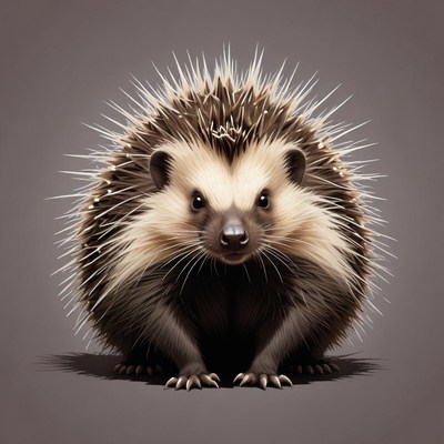 A hedgehog stands on a gray background