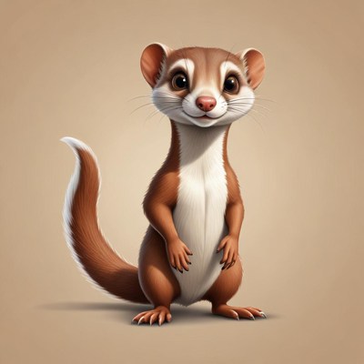 A cute brown and white ferret stands on its hind legs