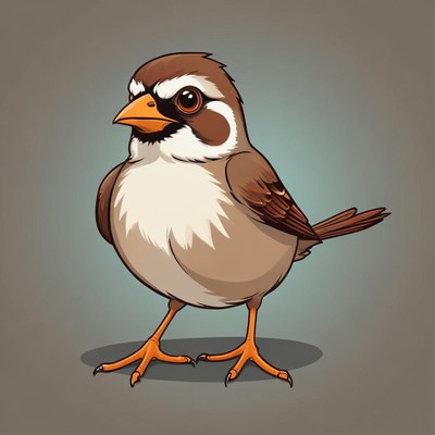 A cartoon sparrow stands on a neutral background