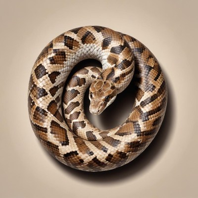 A python coiled in a circle on a beige background