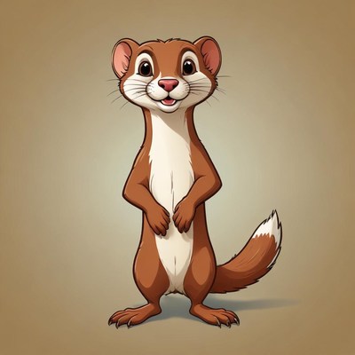 A cute cartoon weasel stands on its hind legs
