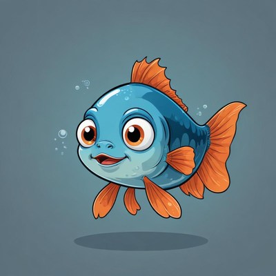 A blue fish with orange fins swims through the water