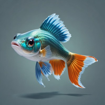 A colorful fish with blue and orange fins swims
