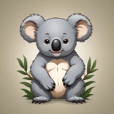 A cute koala sits near some leaves