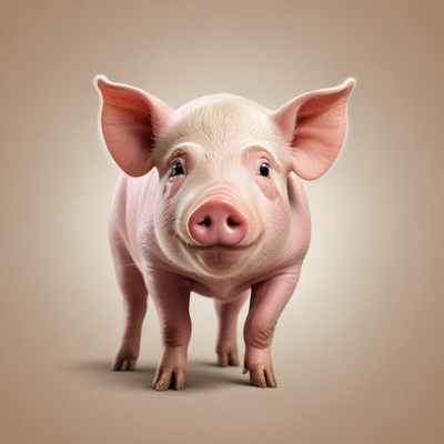 A pink piglet smiles for the camera